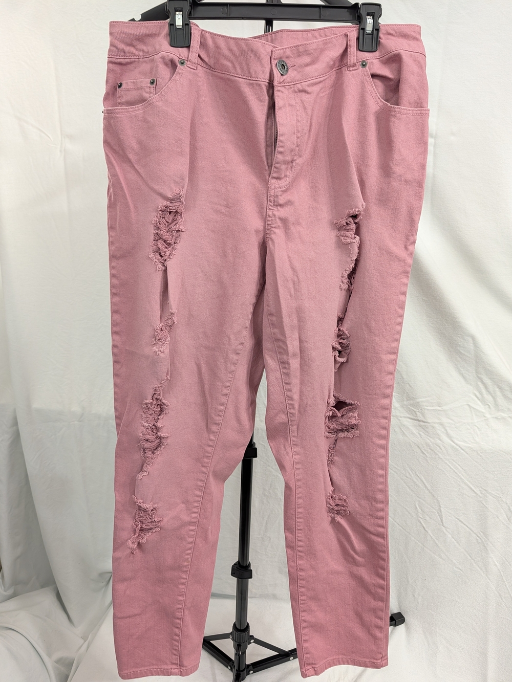 Ashley Stewart Distressed Rose Pink Skinny Jeans
